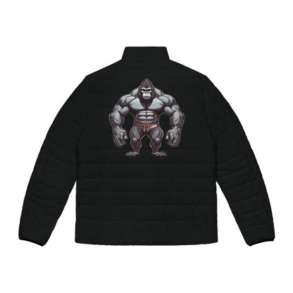 Men's UBF Gorilla Puffer Jacket (Black) — Quilted Beast-Back Print