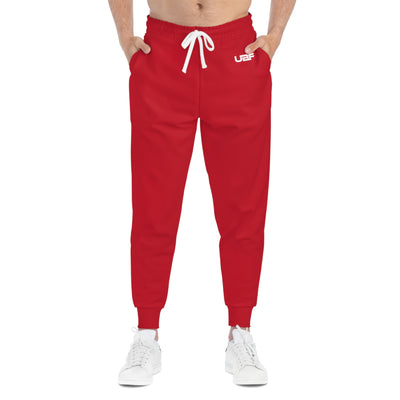 Red athletic joggers