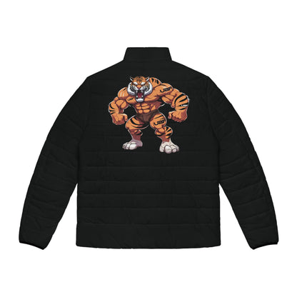 Men's UBF Tiger Puffer Jacket (Black) — Quilted Beast-Back Print