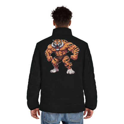 Men's UBF Tiger Puffer Jacket (Black) — Quilted Beast-Back Print