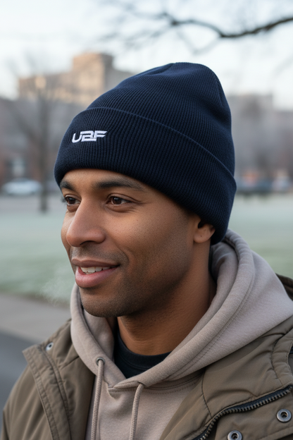 UBF Cuffed Beanie (White Logo) — Unisex Soft Acrylic Ribbed Beanie