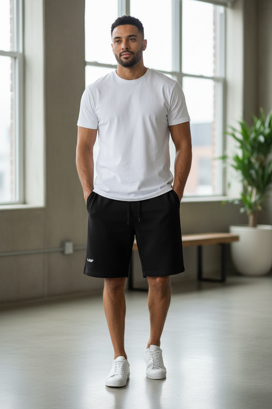 Men's UBF Fleece Shorts (White Logo) — Heavyweight Cotton Lounge & Gym Shorts