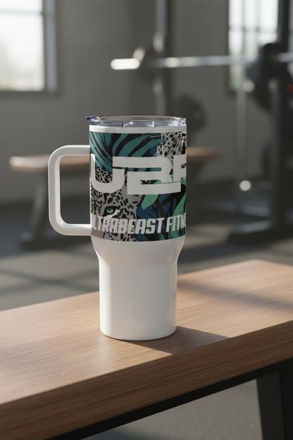 UBF Travel Mug with Handle — All-Over Wildcat Print Stainless Steel