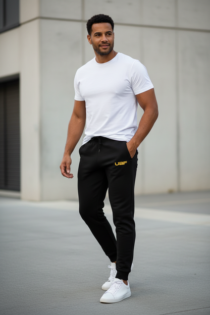 UBF Gold Embroidered Fleece Sweatpants — Unisex Cuffed Joggers