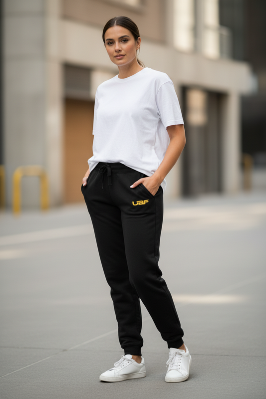 UBF Gold Embroidered Fleece Sweatpants — Unisex Cuffed Joggers
