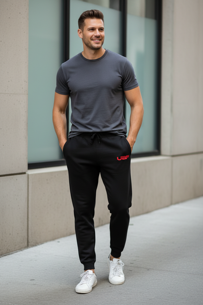 UBF Red Embroidered Fleece Sweatpants — Unisex Cuffed Joggers