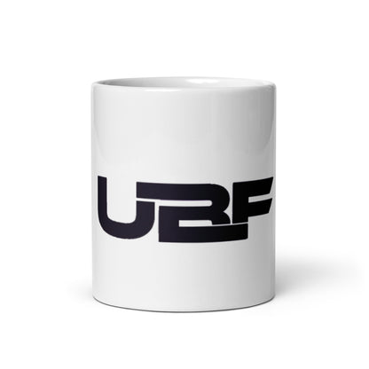 White glossy mug with Black UBF