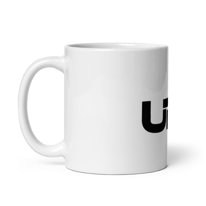 White glossy mug with Black UBF