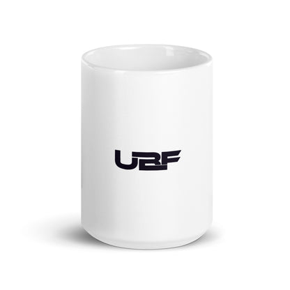 White glossy mug with Black UBF