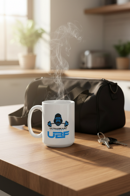 UBF White Glossy Ceramic Mug — Gorillabar Logo, 11oz & 15oz