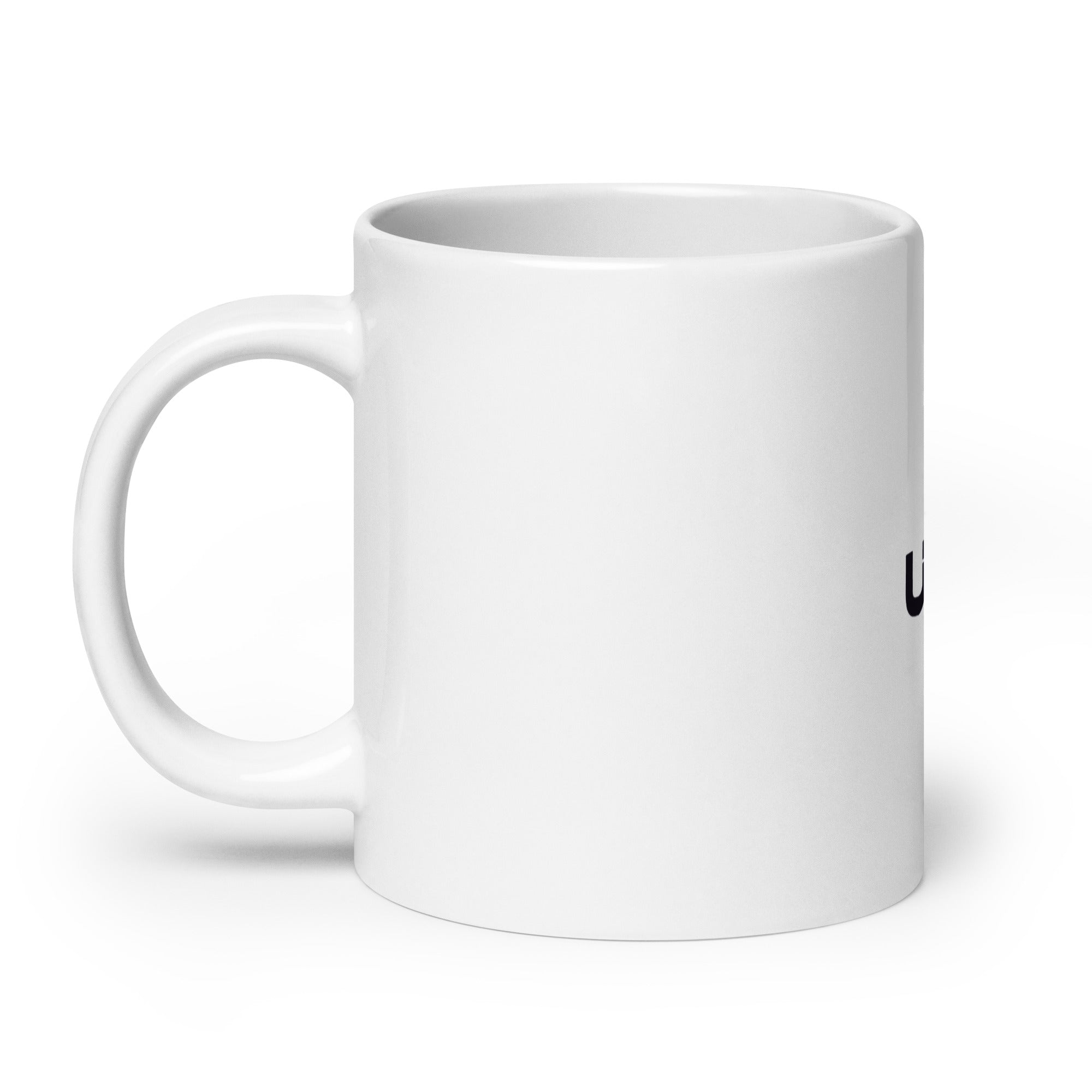 White glossy mug with Black UBF