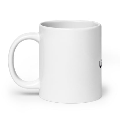 White glossy mug with Black UBF