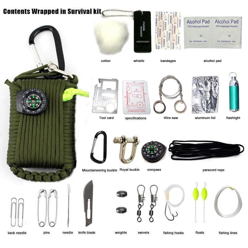 29 in 1 SOS Emergency Equipment bag field survival box self-help for Camping Hiking saw/fire.