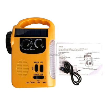 Outdoor Emergency Hand Crank Solar Dynamo AM/FM Radios Power Bank with LED Lamp.