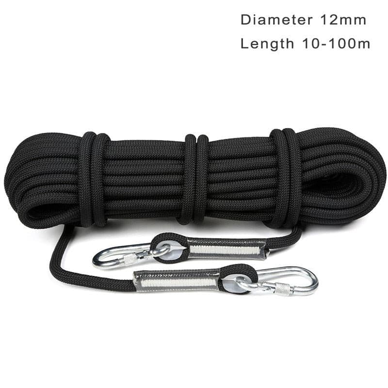 Professional Climbing Cord 12mm Diameter Length 10-100m 18KN High Strength polypropylene Paracord Safety Rope with 2pcs Buckle.