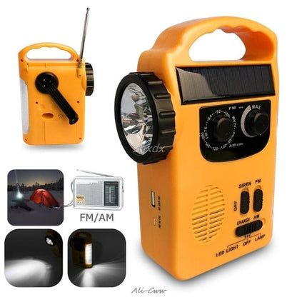 Outdoor Emergency Hand Crank Solar Dynamo AM/FM Radios Power Bank with LED Lamp.