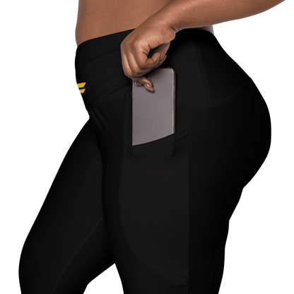 Blac and gold Crossover leggings with pockets.